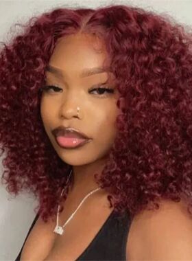 99J Colored Curly Deep Water Wave Lace Front Wig Burgundy Re