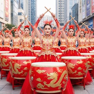 打鼓演出服装开场舞舞龙表演成人鼓舞中国风大鼓锣鼓腰鼓喜庆舞蹈