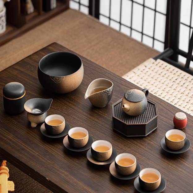 德化复古渐变茶壶套装功夫茶具粗陶茶杯整套家用泡茶具礼盒,餐饮具,功夫茶具,淘宝优惠券,粉丝福利购,淘宝优惠卷