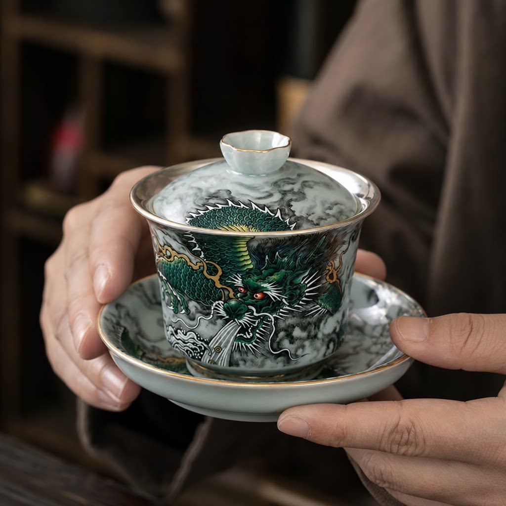 青龙鎏银高端陶瓷茶具礼盒