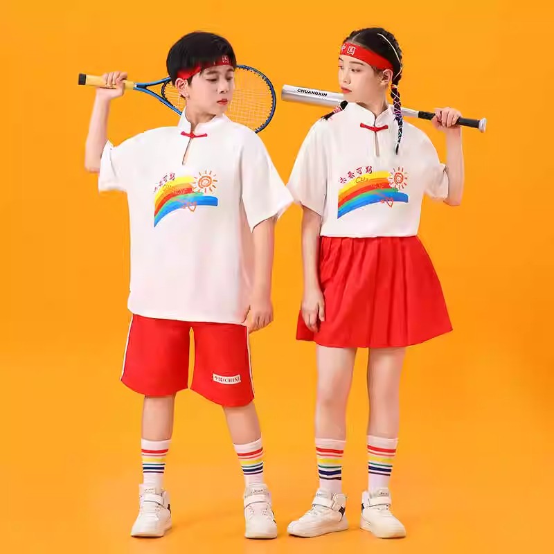 六一小学生男女彩虹啦啦队演出服