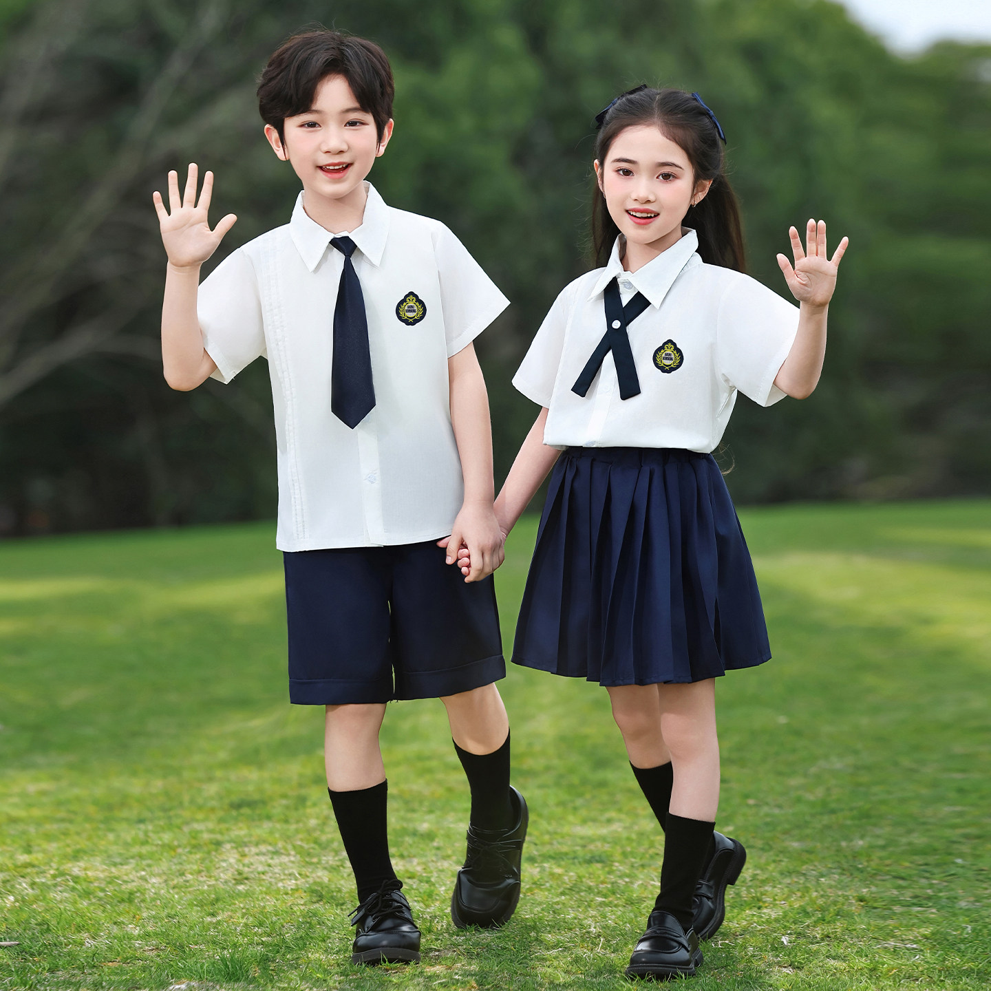 夏季园服衬衫百褶裙两件套毕业季