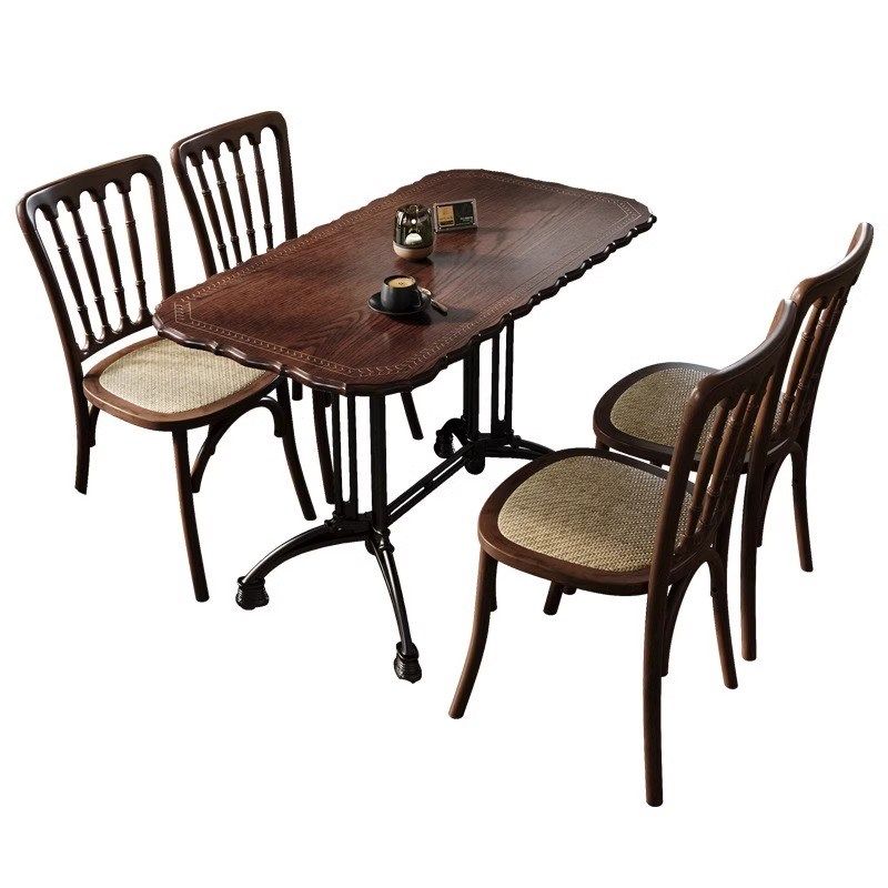 复古咖啡厅桌椅组合甜品店椅子汉堡店西餐厅酒吧实木桌子商用美式