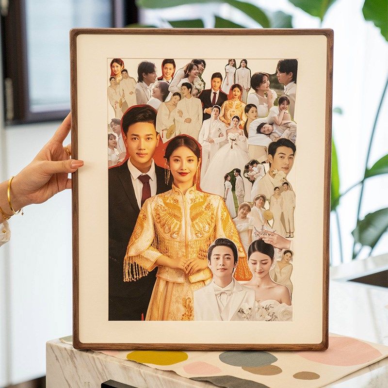 diy照片相框定制打印婚纱照挂墙高级感相片创意手工礼物实木装裱