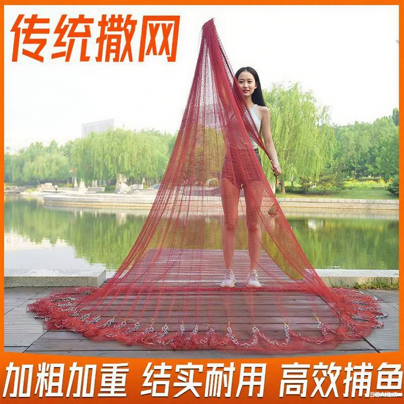 传统老式手撒网手抛网捕鱼网抓鱼网抛渔网旋网抓鱼神器轮胎线抡网