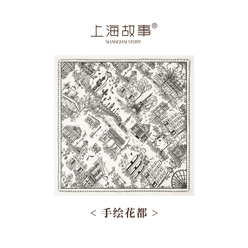上海故事手绘花都丝毛双面百搭大方巾初秋挡风旅游拍照旗袍披肩女