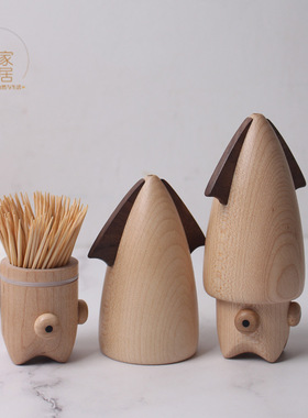木然创意家居木质鱿鱼牙签筒居家日用实木兔牙签盒艺术摆件礼物