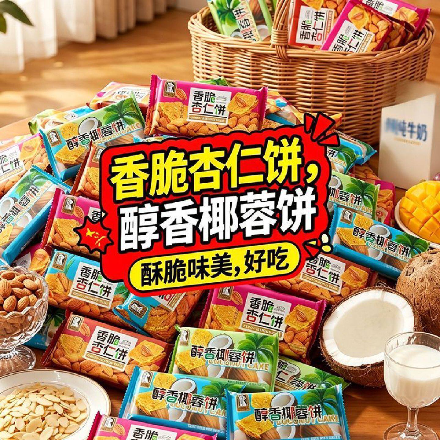 【1451人好评】坚果杏仁脆饼干早餐代餐食品椰蓉味饼干办公室休闲