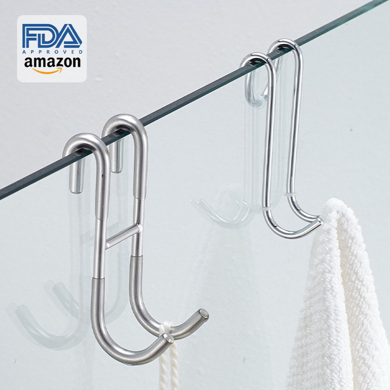 批发 多用不锈钢S型挂钩双钩浴室厨房毛巾挂钩免打孔挂衣钩门后钩