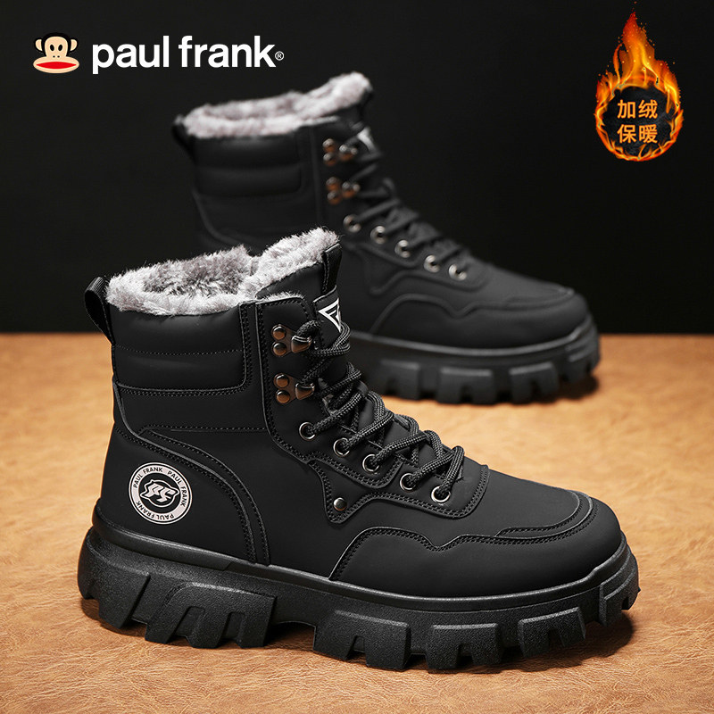 大嘴猴冬季加绒高帮鞋男2025新款加厚保暖棉鞋厚底休闲马丁雪地靴