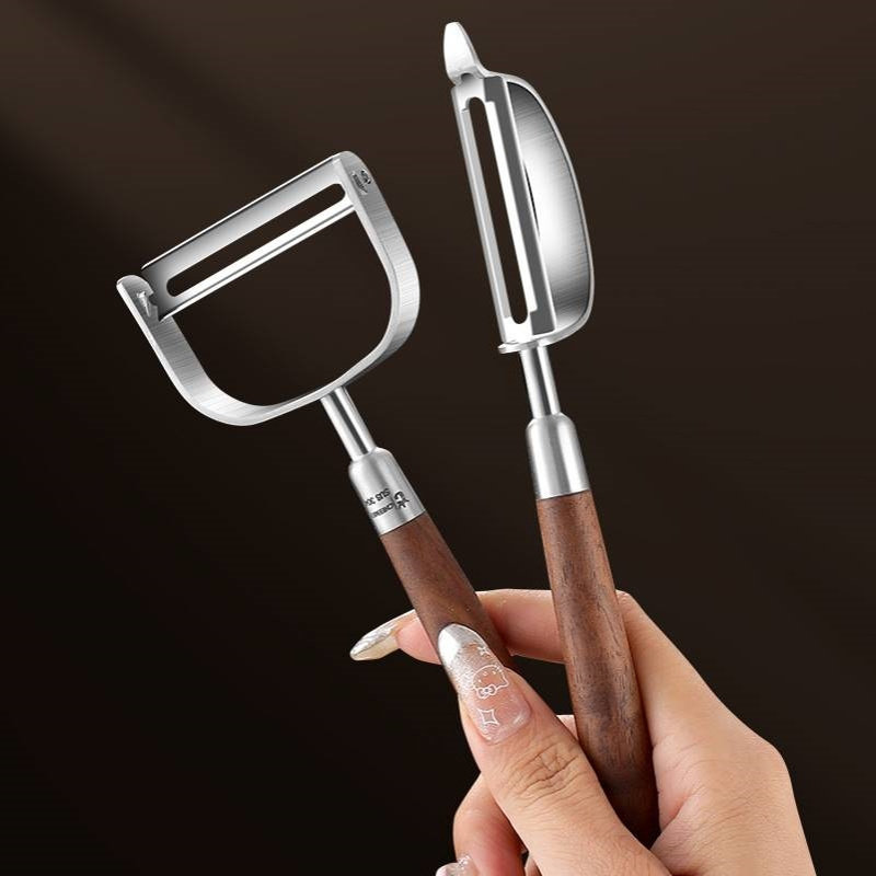 家用304不锈钢胡桃木木柄果蔬削皮刀 家用削皮器厨房小工具削皮刀