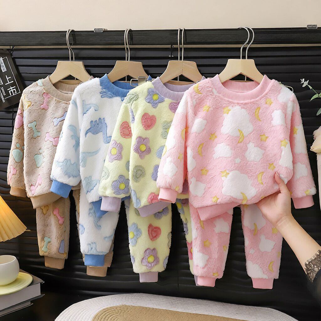 儿童睡衣套装冬季新款男童加绒加厚法兰绒女童保暖宝宝家居服童装
