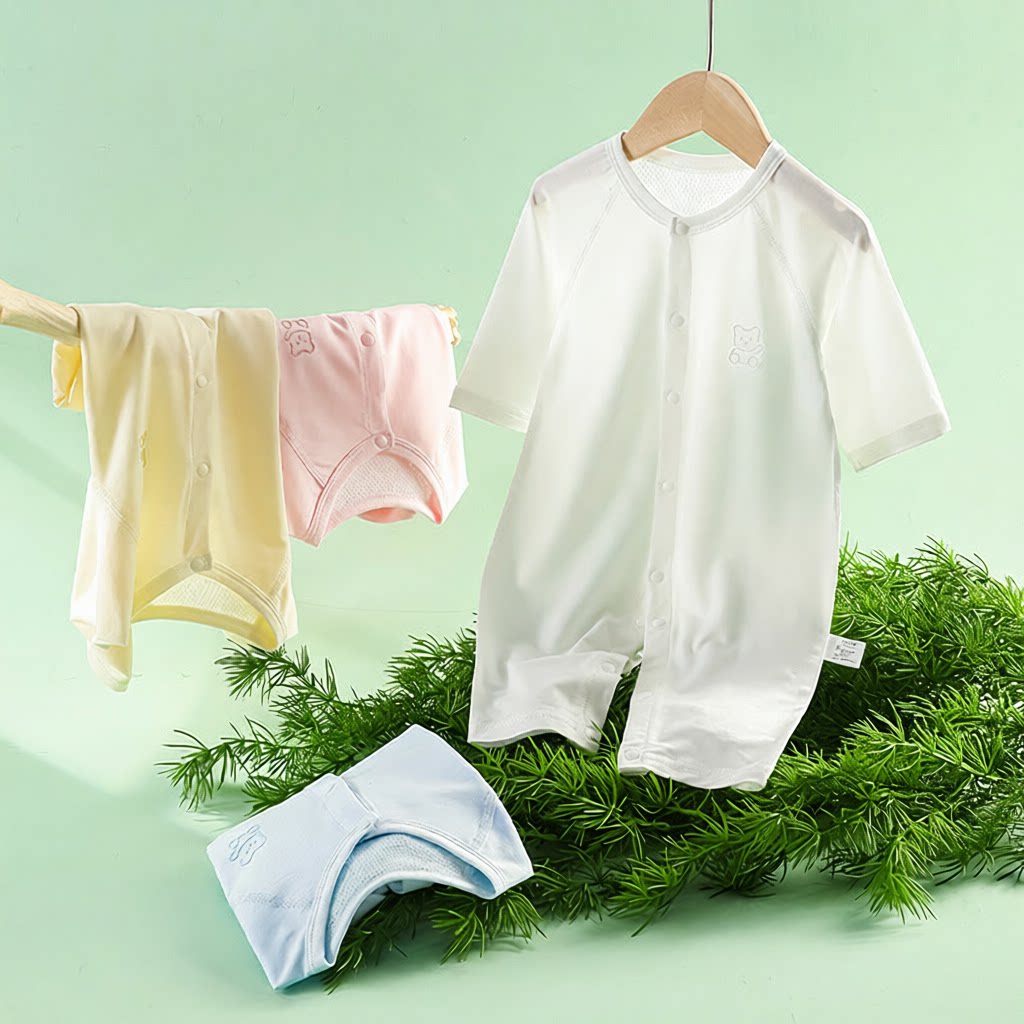 婴儿连体衣轻薄天丝空调服宝宝无骨长袖哈衣儿夏天透气薄款睡衣
