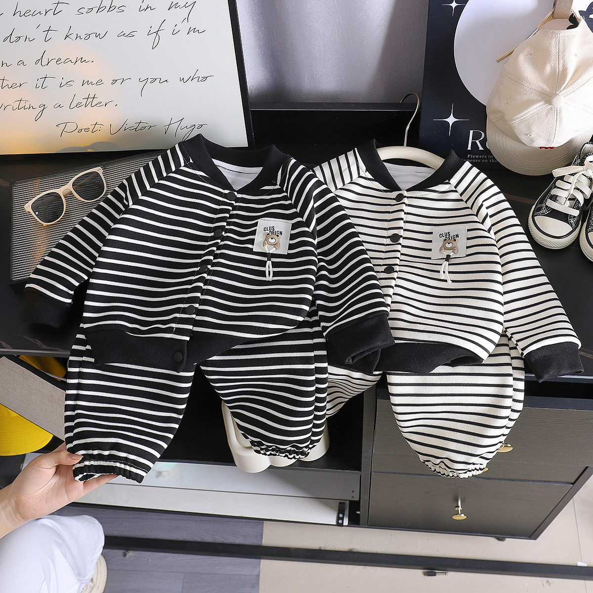 儿童卫衣套装秋季新款服装男童外套宝宝衣服女童外穿套装条纹童装