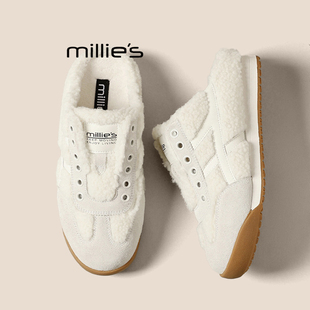 冬包头拖运动无后跟小白鞋 MILLIE 半拖鞋 妙丽加绒厚底德训鞋 女Z