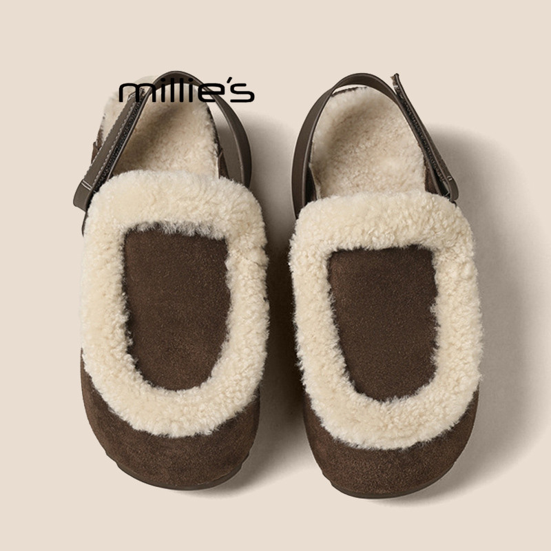 MILLIE'S/妙丽一脚蹬加绒厚底增高包头拖女外穿半包拖鞋毛毛鞋冬Z,女鞋,包头拖,淘宝优惠券,粉丝福利购,淘宝优惠卷