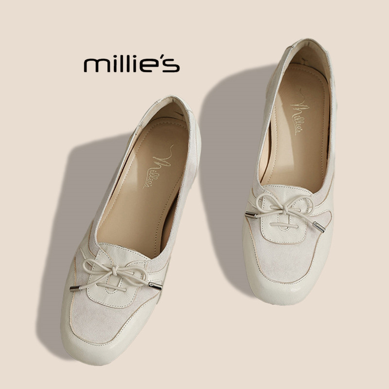 MILLIE'S/妙丽复古风女平底百搭一脚蹬豆豆鞋单鞋系带浅口乐福鞋,女鞋,乐福鞋（豆豆鞋）,淘宝优惠券,粉丝福利购,淘宝优惠卷