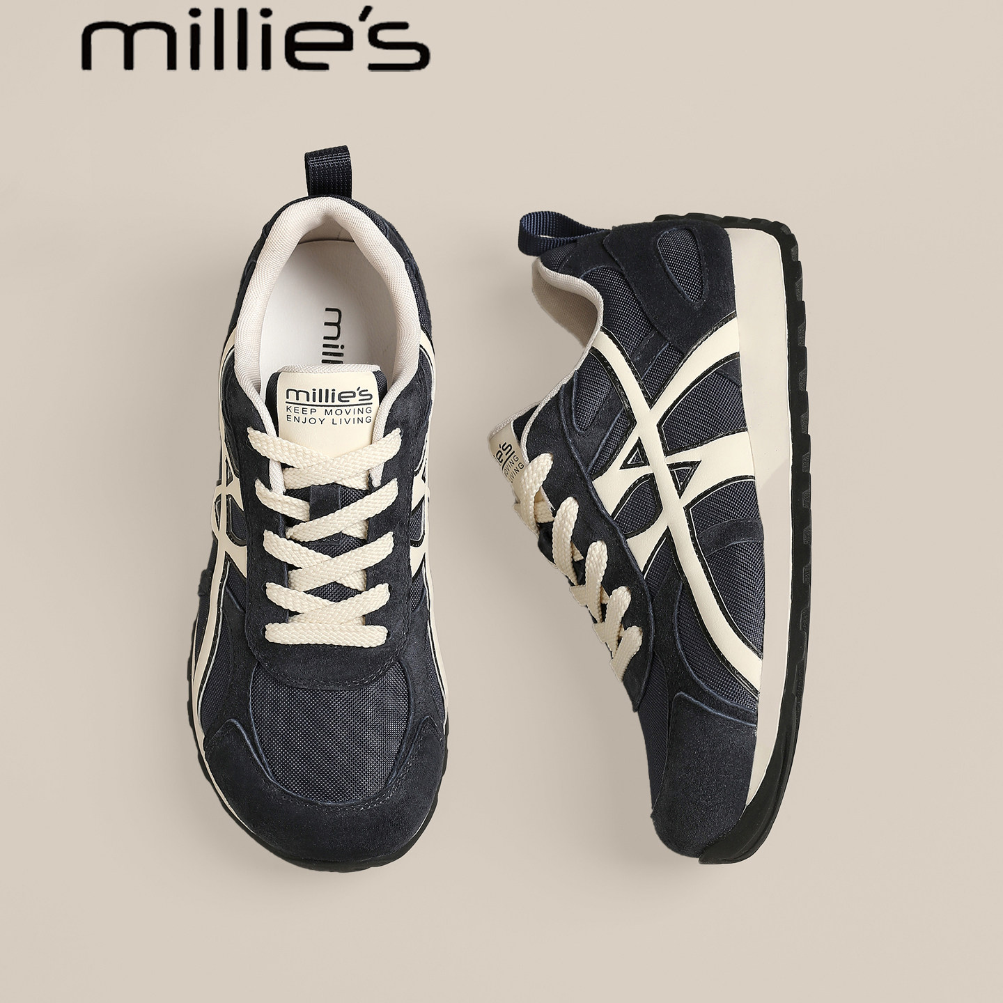 MILLIE'S/妙丽德训鞋女真皮阿甘鞋系带女鞋百搭平底拼色休闲鞋秋,女鞋,时尚休闲鞋,淘宝优惠券,粉丝福利购,淘宝优惠卷