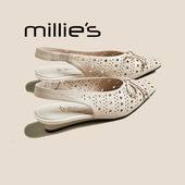 夏季 妙丽新款 MILLIE 镂空方头单鞋 女配裙子浅口低跟凉鞋 洞洞鞋