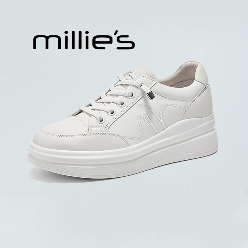 MILLIE'S/妙丽春季新款简约厚底休闲板鞋女舒适内增高运动小白鞋,女鞋,休闲板鞋,淘宝优惠券,粉丝福利购,淘宝优惠卷