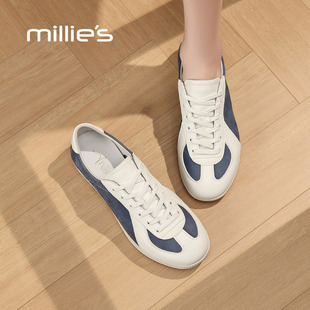 女真皮拼色系带平底休闲运动鞋 妙丽复古德训鞋 百搭Z MILLIE