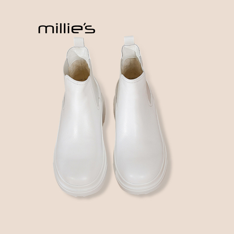 MILLIE'S妙丽真皮短靴米白巨好看