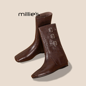 MILLIE 两穿尖头马丁靴Z 管长靴女2026秋冬新款 妙丽内增高套筒裤