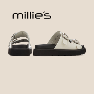 女2025新款 妙丽厚底勃肯鞋 夏季 黑色鞋 MILLIE 子可调节外穿拖鞋