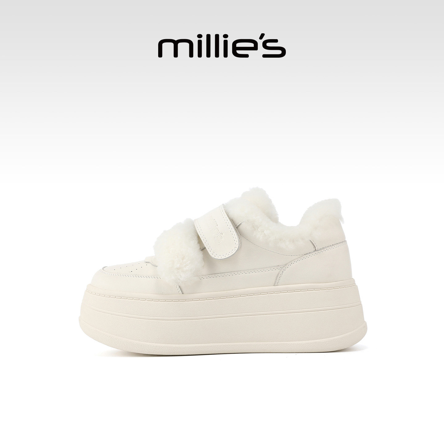 MILLIE'S/妙丽小众女鞋加绒厚底魔术贴小白鞋冬季保暖增高休闲鞋Q,女鞋,时尚休闲鞋,淘宝优惠券,粉丝福利购,淘宝优惠卷