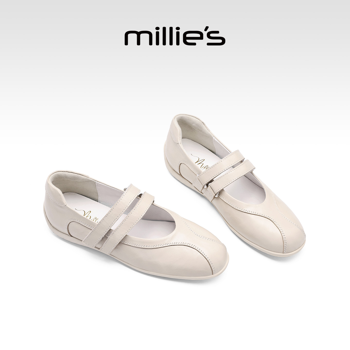 MILLIE'S/妙丽魔术贴玛丽珍鞋女2026春季米白色厚底百搭舒适单鞋Z,女鞋,时尚芭蕾鞋,淘宝优惠券,粉丝福利购,淘宝优惠卷