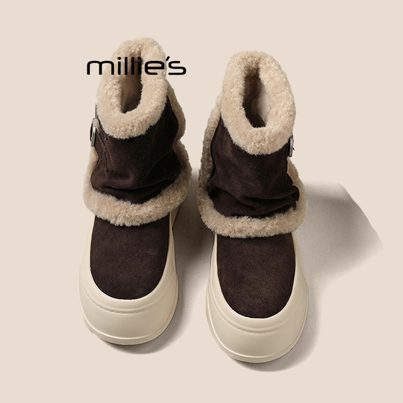 MILLIE'S/妙丽真皮加绒棉鞋女靴