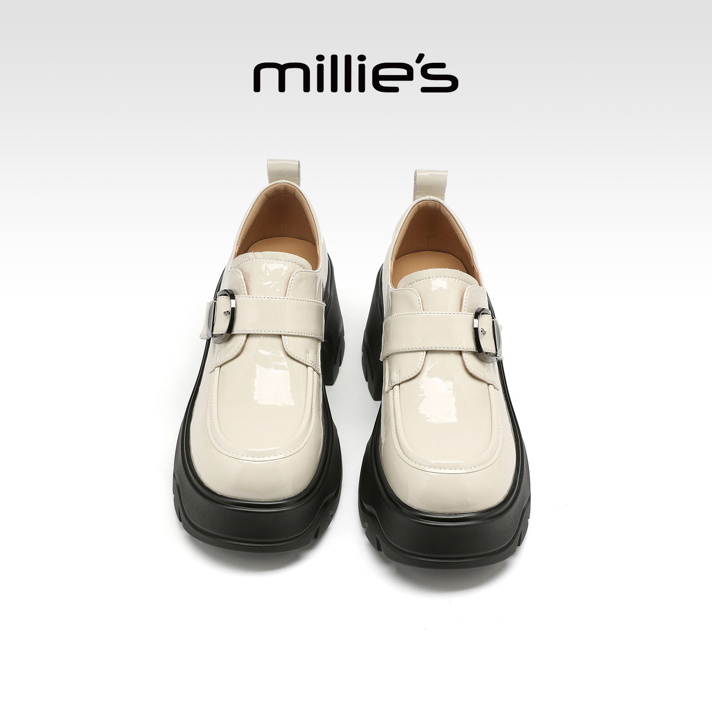 MILLIE'S/妙丽英伦风厚底乐福鞋女2026春季米色增高通勤单鞋Q,女鞋,玛丽珍鞋,淘宝优惠券,粉丝福利购,淘宝优惠卷