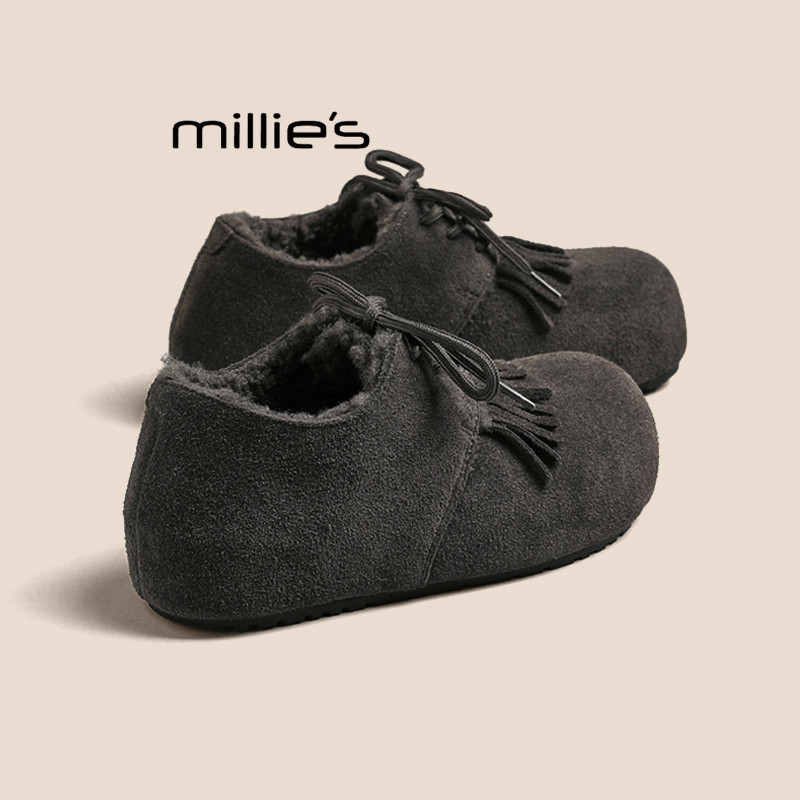 MILLIE'S/妙丽保暖勃肯鞋冬季百搭厚底时尚软底豆豆鞋加绒棉鞋女Z