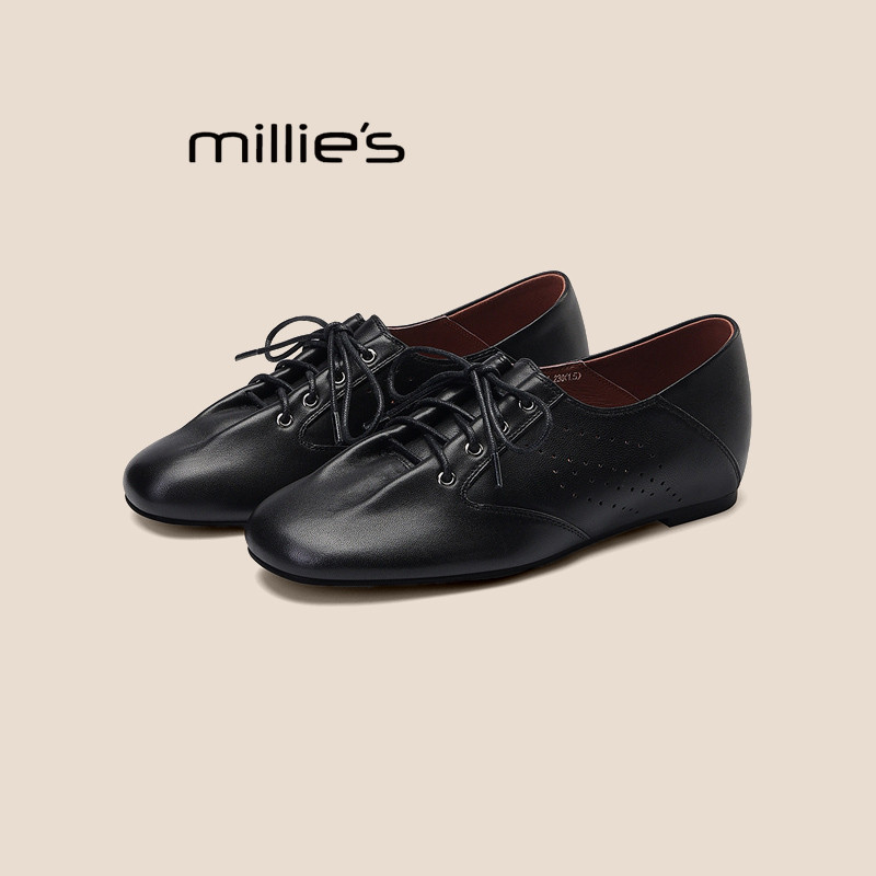 MILLIE'S妙丽老钱风复古系带皮鞋女春季平底舒适百搭芭蕾舞鞋Z,女鞋,婚鞋,淘宝优惠券,粉丝福利购,淘宝优惠卷