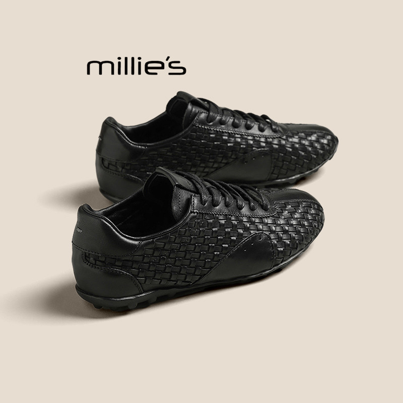 MILLIE'S/妙丽平底休闲运动鞋2025新款真皮编织德训鞋女阿甘鞋,女鞋,德训鞋,淘宝优惠券,粉丝福利购,淘宝优惠卷