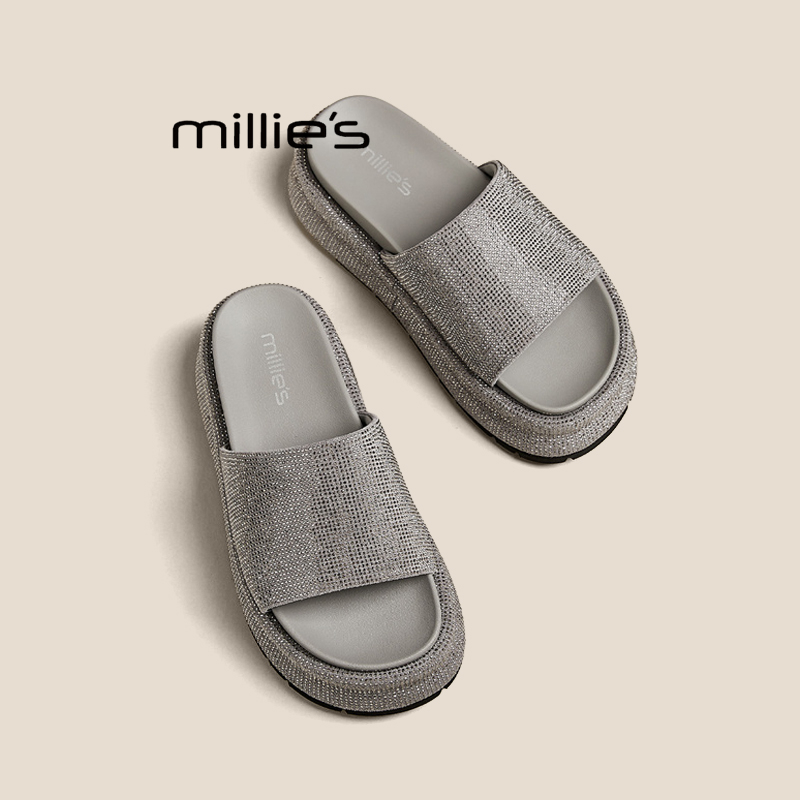MILLIE'S/妙丽真皮一字拖鞋女