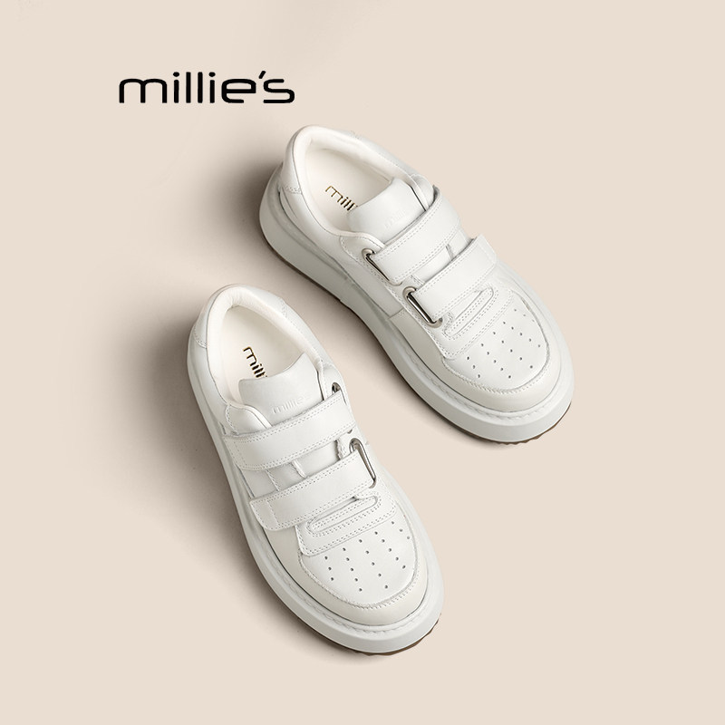 MILLIE'S/妙丽厚底增高休闲鞋女秋季新款板鞋松糕鞋魔术贴小白鞋,女鞋,时尚休闲鞋,淘宝优惠券,粉丝福利购,淘宝优惠卷