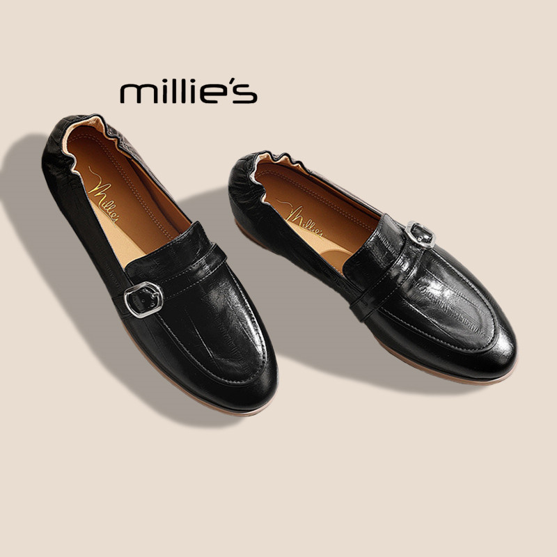 MILLIE'S/妙丽乐福鞋女2026春季厚底一脚蹬小皮鞋不累脚通勤单鞋P