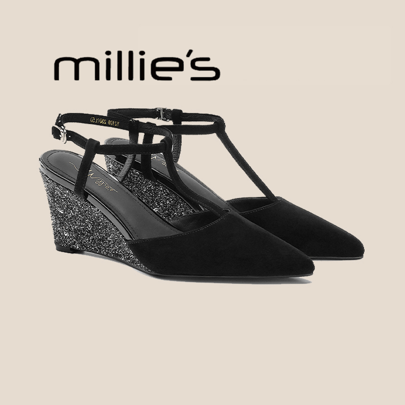 MILLIE'S/妙丽坡跟黑色沙滩鞋
