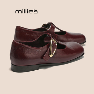 MILLIE'S/妙丽真皮玛丽珍鞋女款新款春季浅口圆头单鞋软底小皮鞋P