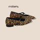 MILLIE 女真皮圆头浅口单鞋 S妙丽法式 复古豹纹一字带玛丽珍鞋