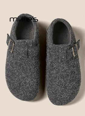 MILLIE'S/妙丽加绒勃肯鞋女鞋冬季新款平底灰色毛毛鞋棉鞋雪地靴Z