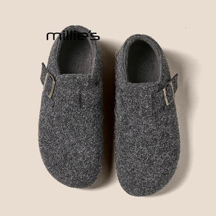 女鞋 冬季 新款 MILLIE 棉鞋 妙丽加绒勃肯鞋 平底灰色毛毛鞋 雪地靴Z