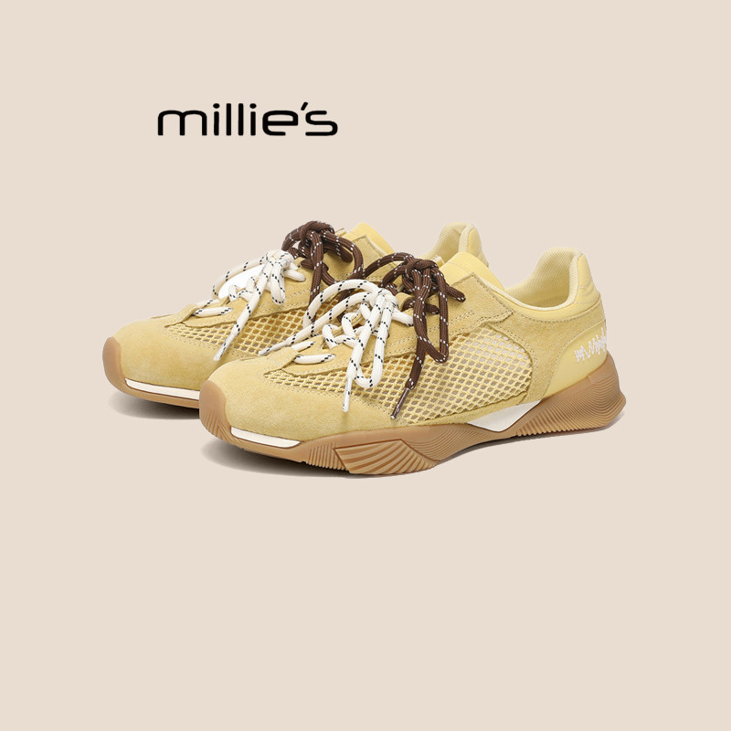 MILLIE'S/妙丽黄色厚底德训鞋女春季内增高百搭休闲运动鞋小个子P