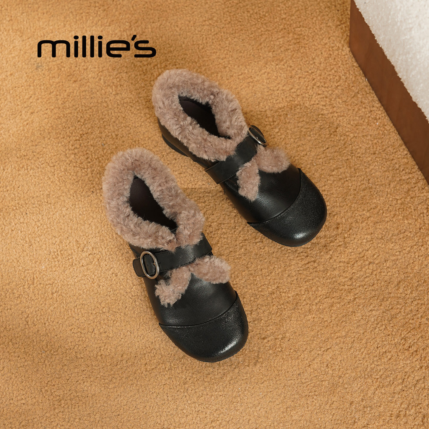 MILLIE'S/妙丽复古圆头单鞋棉鞋