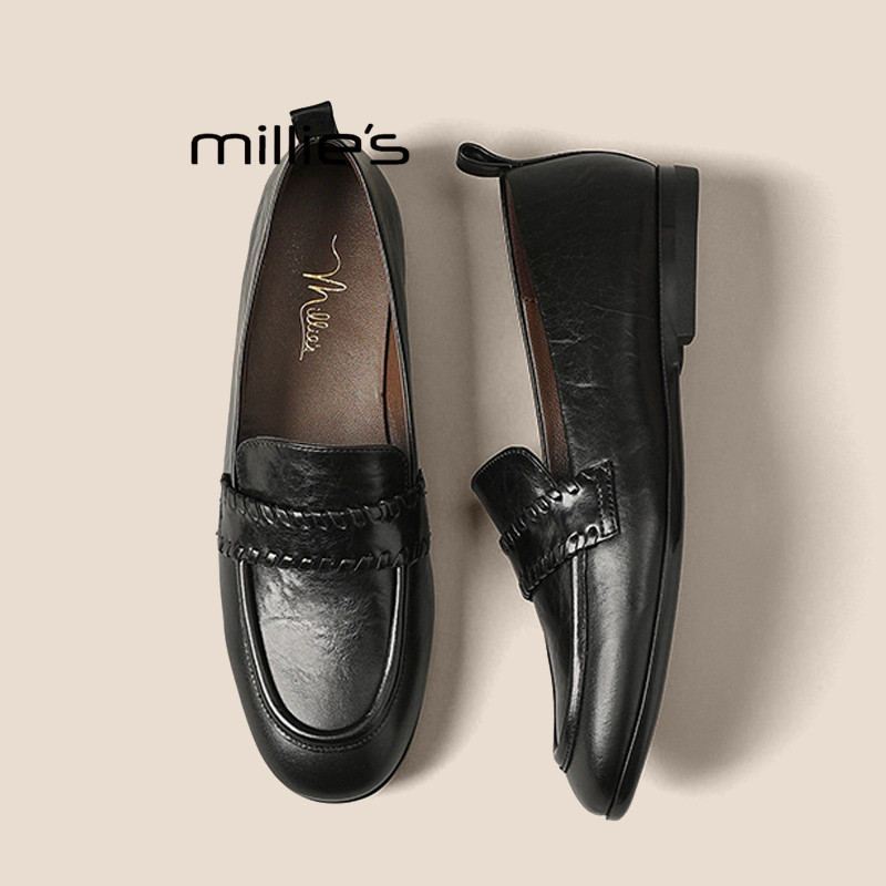 MILLIE'S妙丽英伦风真皮乐福鞋女春季平底一脚蹬通勤百搭单鞋Q,女鞋,婚鞋,淘宝优惠券,粉丝福利购,淘宝优惠卷