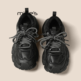 炸街休闲运动鞋 MILLIE 加绒厚底超火小个子增高老爹鞋 妙丽冬季