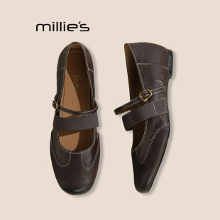 低跟一字扣通勤舒适百搭单鞋 妙丽复古风圆头简约时尚 女Z MILLIE