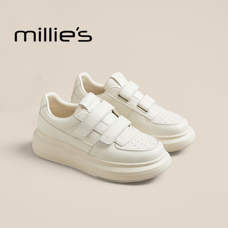MILLIE'S/妙丽真皮厚底小白鞋女