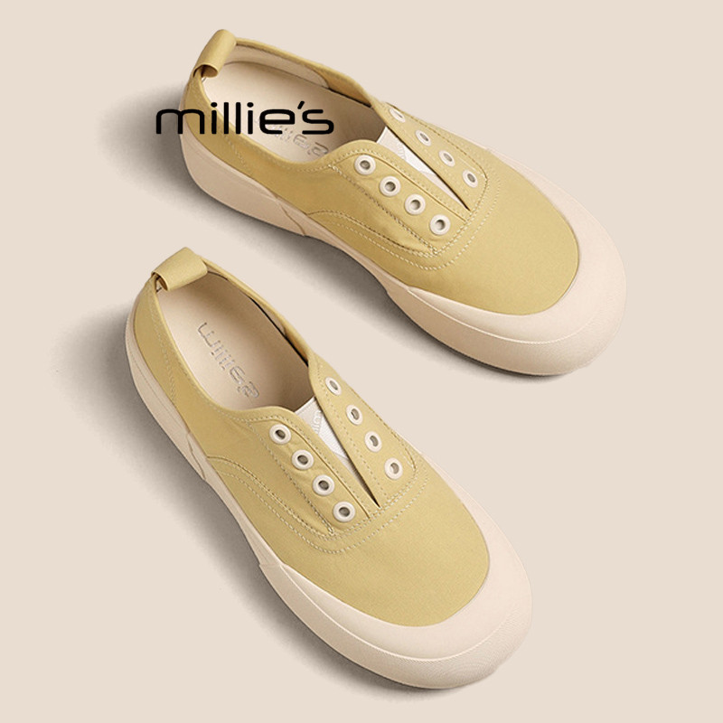 MILLIE'S/妙丽低帮帆布鞋女2026夏款懒人一脚蹬厚底透气休闲板鞋P